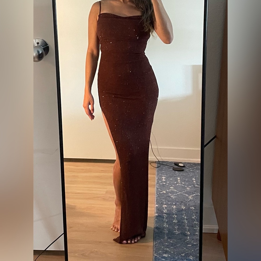 Size Small, shimmery brown wedding guest dress